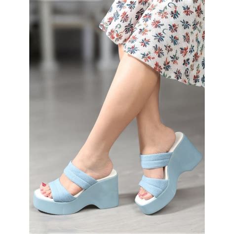 Buy Carlton London Blue Solid Platform Party Wear Women Sandals Online