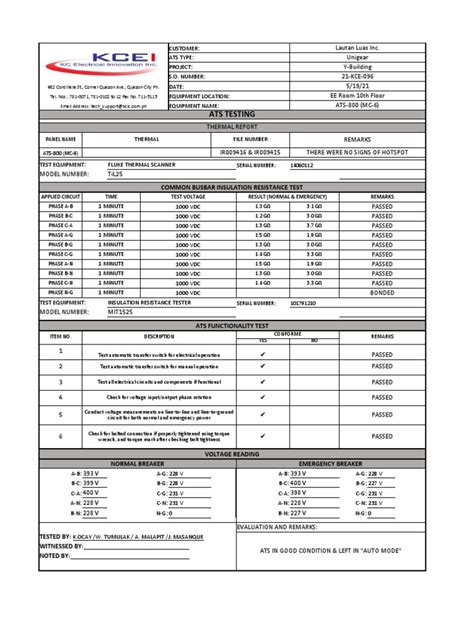Image result for ATS Pre Service Contact Resistance Testing