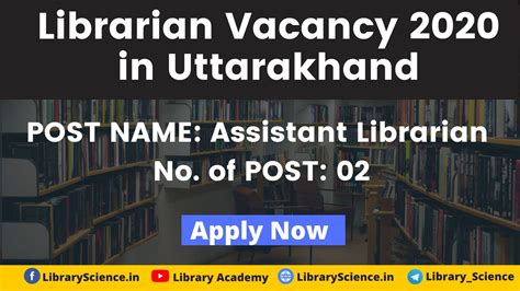 Library Vacancy 2020 for Assistant Librarian in Uttrakhand