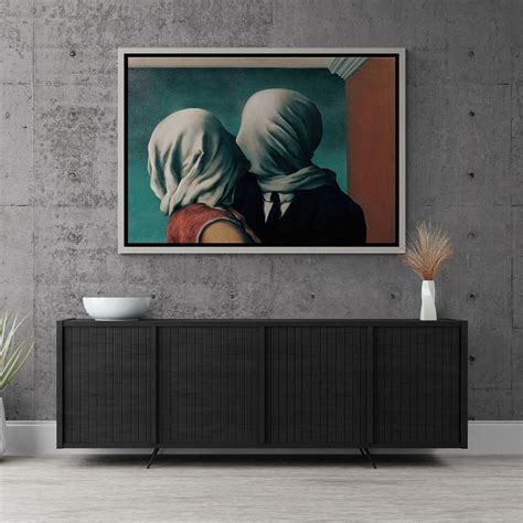 Rene Magritte the Lovers Wall Art, Couple Kiss Framed Canvas, Famous ...