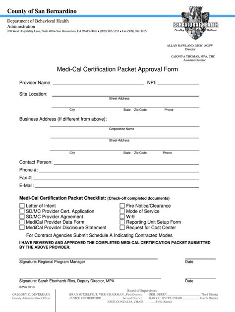 Fillable Online sbcounty Medi-Cal Certification Packet Approval Form ...