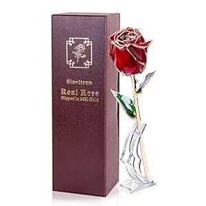 Sinvitron 24K Gold Dipped Rose, Long Sterm Real Rose Dipped in Gold 24K ...