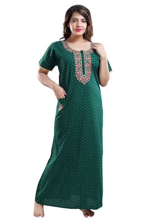 Buy TRUNDZ Women's Cotton Embroidered Nighty (Green, Free Size) at ...