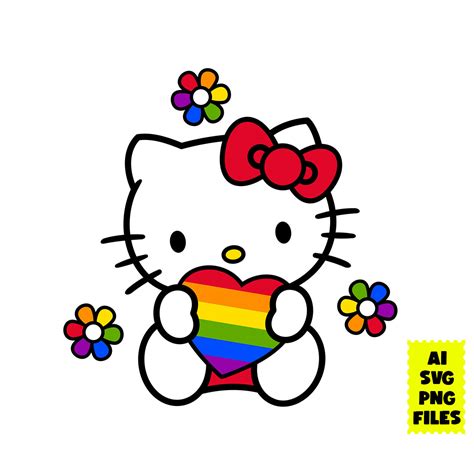 Pride Heart Hello Kitty Svg, Hello Kitty Svg, Rainbow Hello | Inspire ...