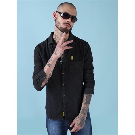 Buy SHOWOFF Men Charcoal Denim Solid Shirt Online