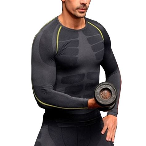 Men Compression Tight Men Fitness Long Sleeves Shirts Base Layer Skin ...