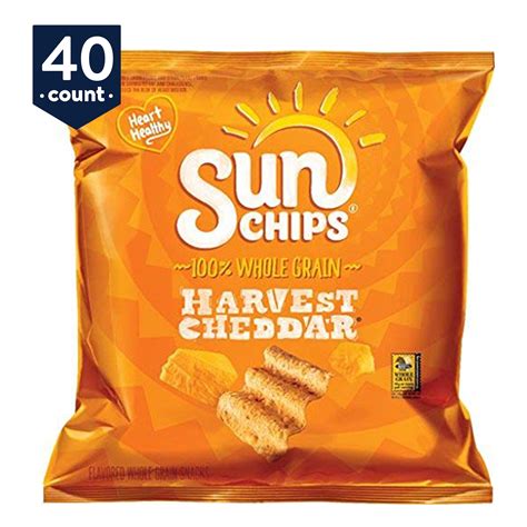 Sunchips Harvest Cheddar Flavored Whole Grain Snacks, 1 oz Bags, 40 ...