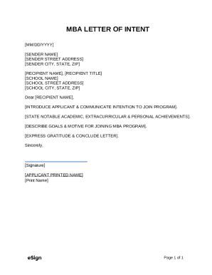 MBA Letter of Intent Template Doc Template | pdfFiller