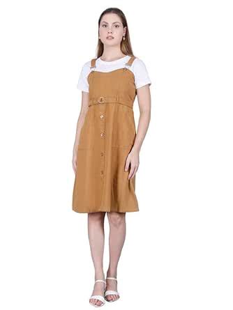 Buy Codaisy Western Cotton Striped Women's Dungaree Dress with Belt ...