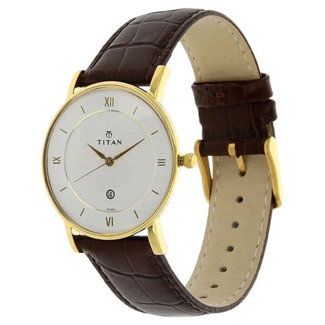 Buy Online Titan Quartz Analog with Date White Dial Leather Strap Watch ...