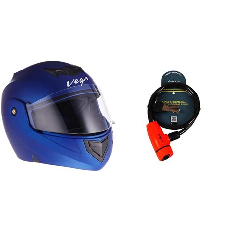 Vega Crux DX Flip-Up Helmet (Blue, M) and Vega Safety Cable Lock Dull ...