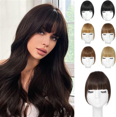 Amazon.com : Clip In Bangs-Fake Bangs Hair Clip Dark Brown Clip On ...