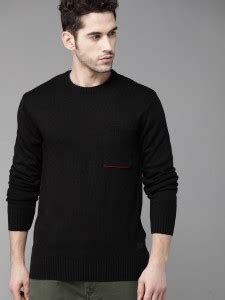 Roadster Solid Round Neck Casual Men Black Sweater - Buy Roadster Solid ...