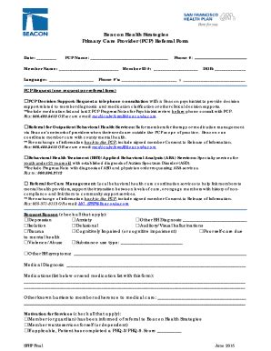 Fillable Online sfhp Beacon Health Strategies Primary Care Provider PCP ...