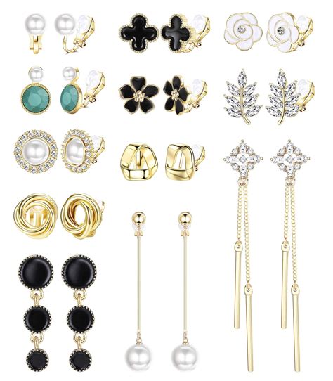 Buy CASSIECA10-15 Pairs Clip On Earrings Set for Women Girls Gold ...