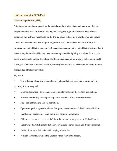 Apush Unit 7 topics - Unit 7 themes/topics: (1890-1945) Overseas ...