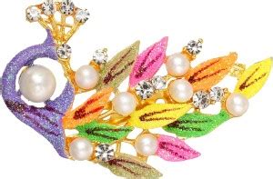 memoir Brass Goldplated Peacock design Colourful Zari finish sari pin ...