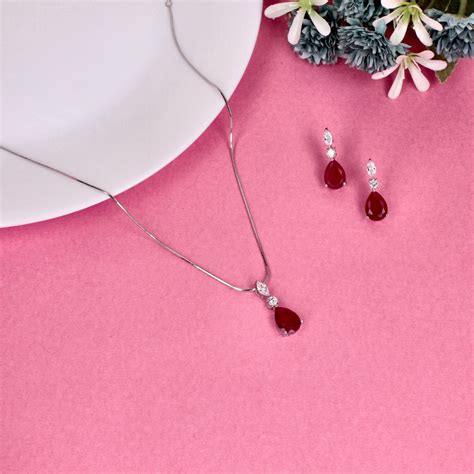 Buy Ruby Red Teardrop Pendant Set - SIA458492 – SIA Jewellery