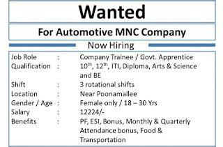 Automotive MNC Company Jobs Vacancy For 10th, 12th, ITI, Diploma, Arts ...