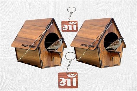 MH VILLA Bird House 2pcs with Keychain for Balcony & Garden Hanging ...
