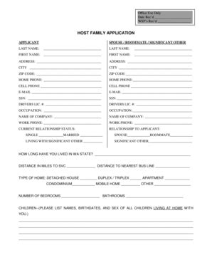 Host Family Application Form - Blank Fillable Template | Fill Out ...