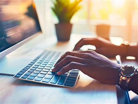 A Person Typing on a Computer Keyboard at a Desk Stock Photo - Image of hand, sunlight: 339213854