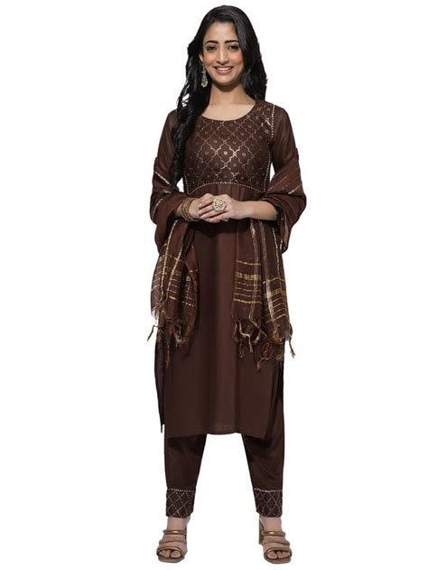 Buy SIRIL Women's Rayon Foil Printed A-Line Kurta Pant With Dupatta Set ...