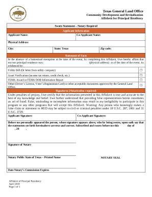 Texas Principal Residency Affidavit - Blank Fillable Template | Fill ...