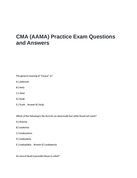 CMA (AAMA) Practice Exam Questions and Answers | Exams Nursing | Docsity