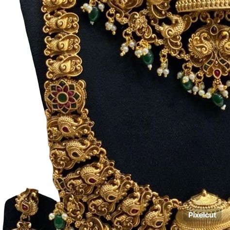 Buy Traditional Gold-Plated Temple Design Bridal Jewellery Set, Pearl ...