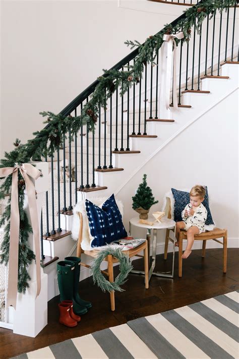 Christmas decor entryway, banister garland, Christmas decor, natural ...