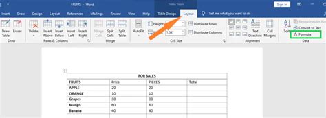 How to Create Formula in Word Table 的图像结果