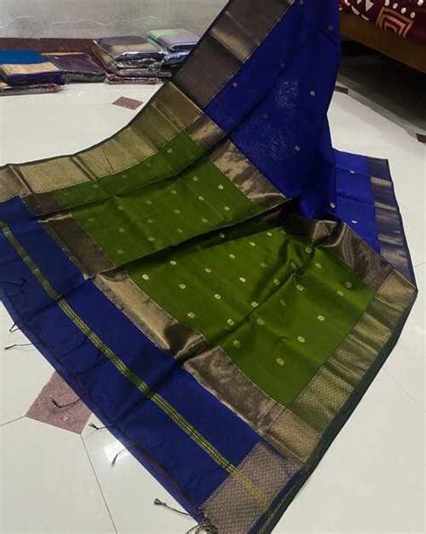 Royal blue & green color beautiful gold zari design border Maheshwari ...