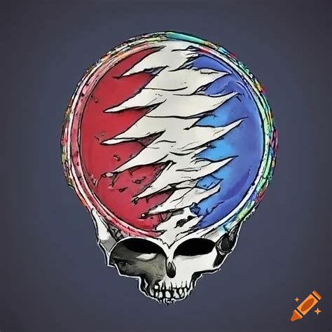 Detailed Grateful Dead logo in red, white, and blue on Craiyon