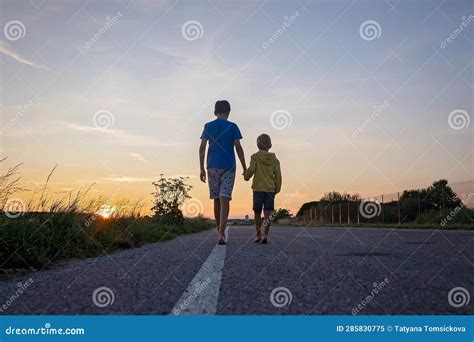 Two Boys, Brothers, Children, Blond Boys with Pet Dog, Maltese Breed ...