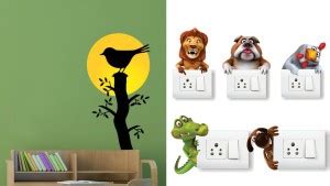 Walltech 18 cm Bird on a sunrise branch Animals Switch Board Sticker ...