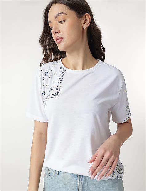 Buy Floral Print Round Neck T-Shirt at Marks & Spencer