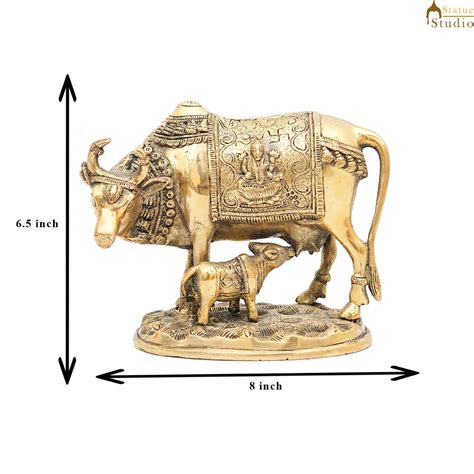 Brass Cow With Calf Idol Lakshmi Ji Engraved Home Pooja Room Dacor ...