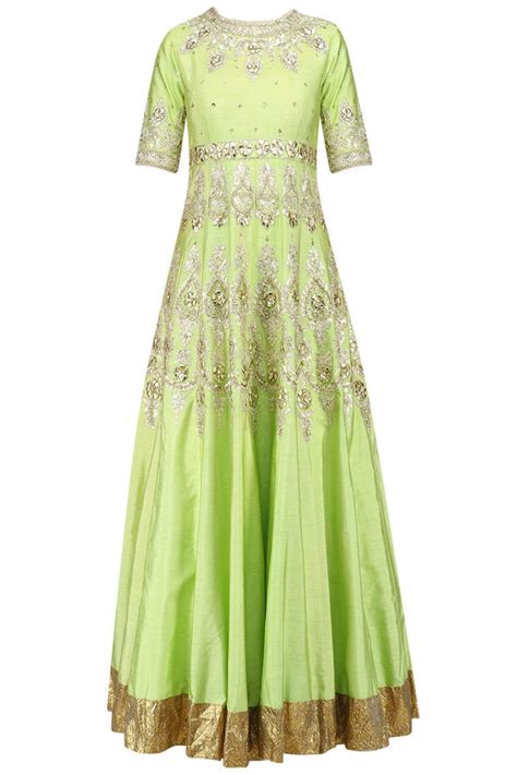 Green And Gold Embroidered Anarkali Set – Preeti s kapoor