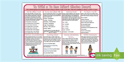 Te Wiki o Te Reo Māori Choice Board Y2-4 (teacher made)
