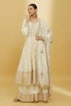 Buy Off White Silk, Georgette Embroidery Rose And Leaf Woven Pattern ...