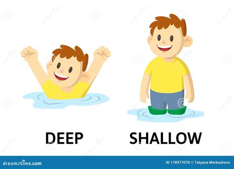 Words Deep and Shallow Flashcard with Cartoon Characters. Opposite ...