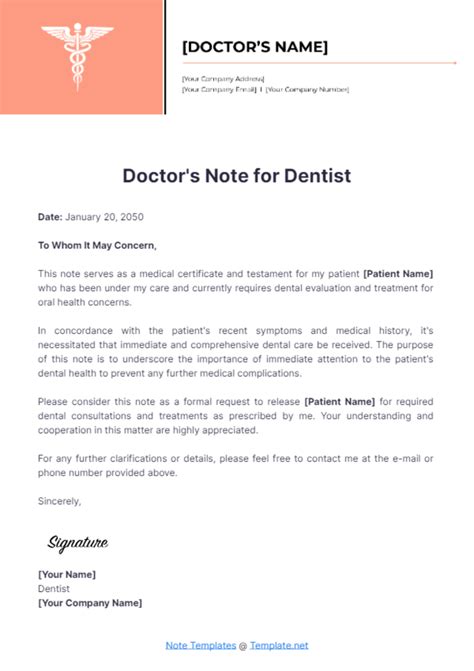Dentist Doctors Note Template at Latasha Mullins blog
