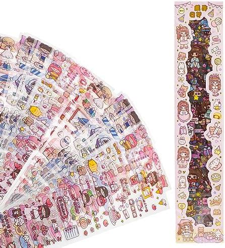WISHKEY Adorable Cartoon Theme 20 Sticker Sheet Set, DIY Self adhesive ...