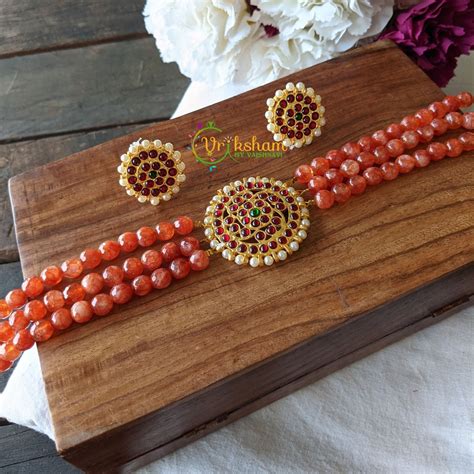 Traditional Kemp High Neck Choker -Crystal Tangy -G1359 – vrikshamindia