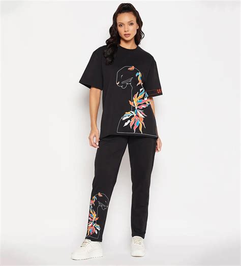 Buy Black Floral Lion Print Oversized Co-Ord Set for Women now!
