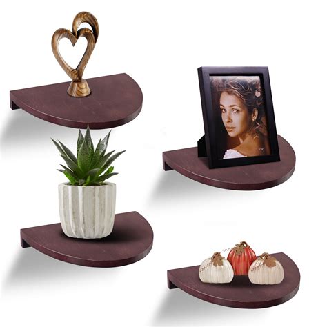 Buy Small Wood Shelf, Corner Floating Shelves for Wall, Semi Circle ...