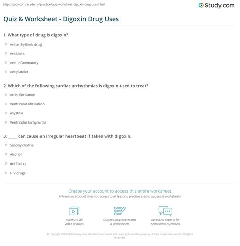 Quiz & Worksheet - Digoxin Drug Uses | Study.com