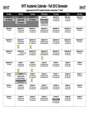 Fillable Online iris nyit NYIT Academic Calendar - Fall 2012 Semester ...