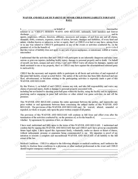 South Dakota Waiver and Release From Liability For Minor - Paint Ball ...